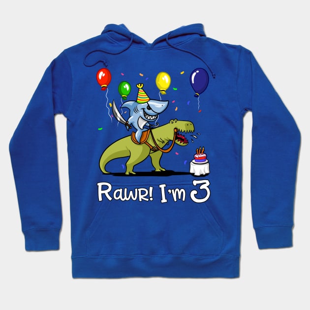 Rawr Kids 3rd Birthday Shark Riding T-Rex Dinosaur Hoodie by underheaven